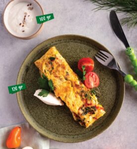 Omelette with vegetables and telemea cream cheese