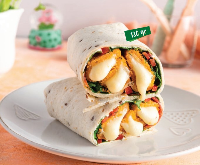 Tortilla with mozzarella sticks and vegetables